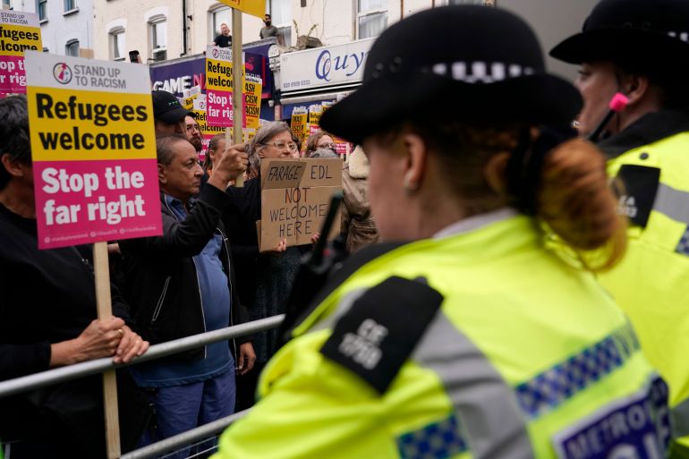 Police stops a protest against a planned far-right anti-immigration protest in Walthamstow