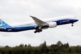 A Boeing 787-9 takes off at Paine Field in Everett, Washington [Elaine Thompson/AP]