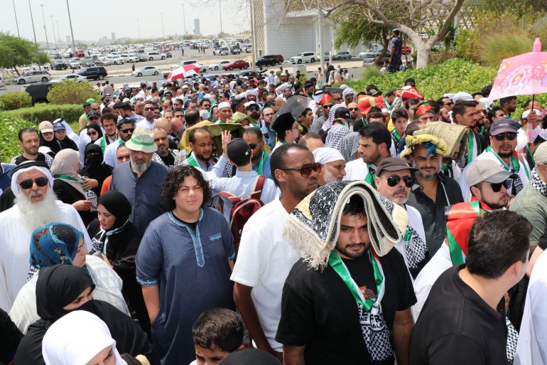 People gather at Imam Muhammad ibn Abd al-Wahhab Mosque in Doha